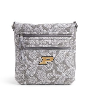Collegiate Triple Zip Hipster Crossbody Bag Gray/white bandana with purdue university logo in Cotton