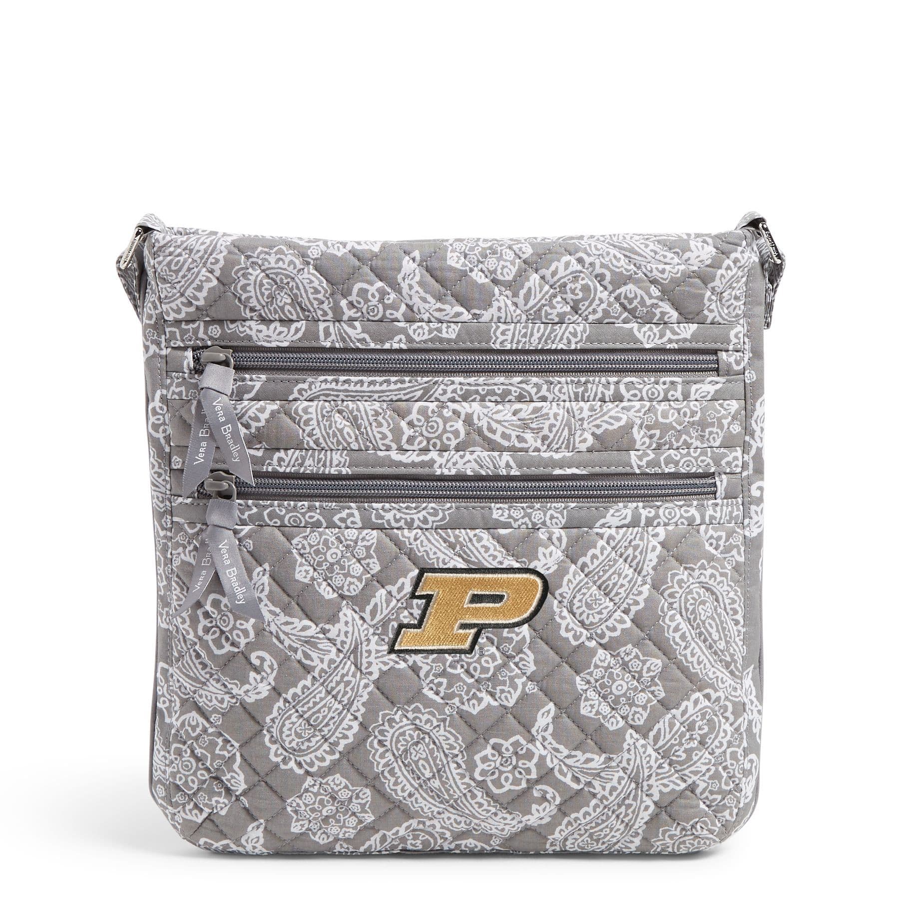 Collegiate Triple Zip Hipster Crossbody Bag Gray/white bandana with purdue university logo in Cotton