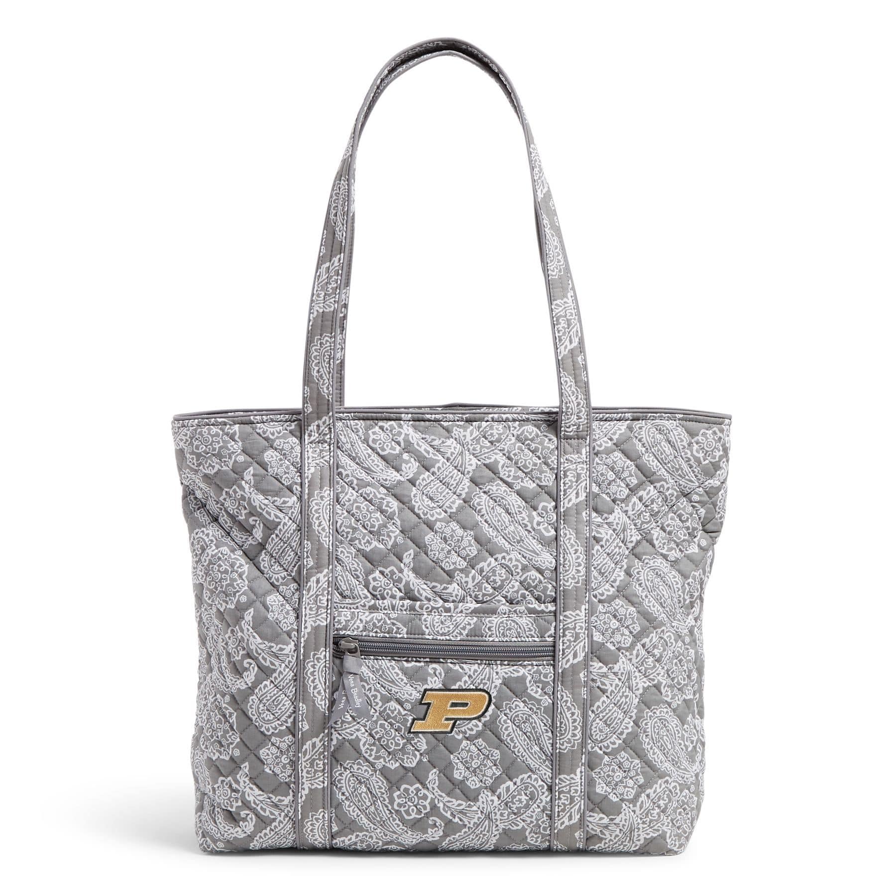 Collegiate Vera Tote Bag Gray/white bandana with purdue university logo in Cotton