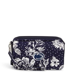 Collegiate RFID All in One Crossbody Bag Navy/white rain garden with penn state university logo in Cotton