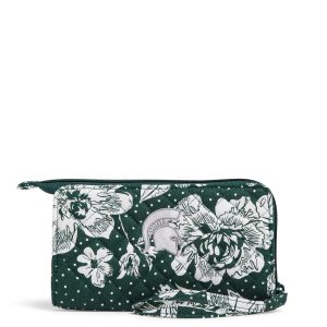 Collegiate RFID Front Zip Wristlet Dark green/white rain garden with michigan state university logo in Cotton