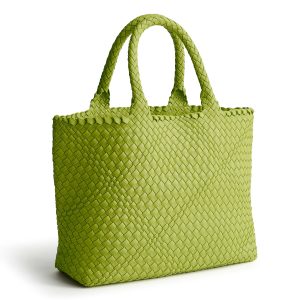 Small Hathaway Tote Bag Spinach Green in Woven faux leather
