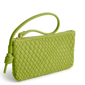 Knotted Wristlet Spinach Green in Woven faux leather