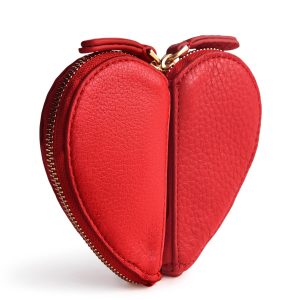 Heart Coin Pouch Goji Berry Red in Leather
