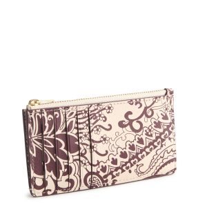 Linear Card Case Eclectic paisley cottage cream in Leather