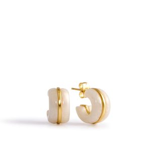 Resin Huggie Hoop Earrings Satin gold with mother of pearl resin