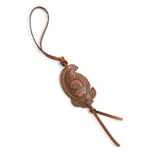 Paisley Bag Charm Iconic paisley roasted pecan in Faux leather