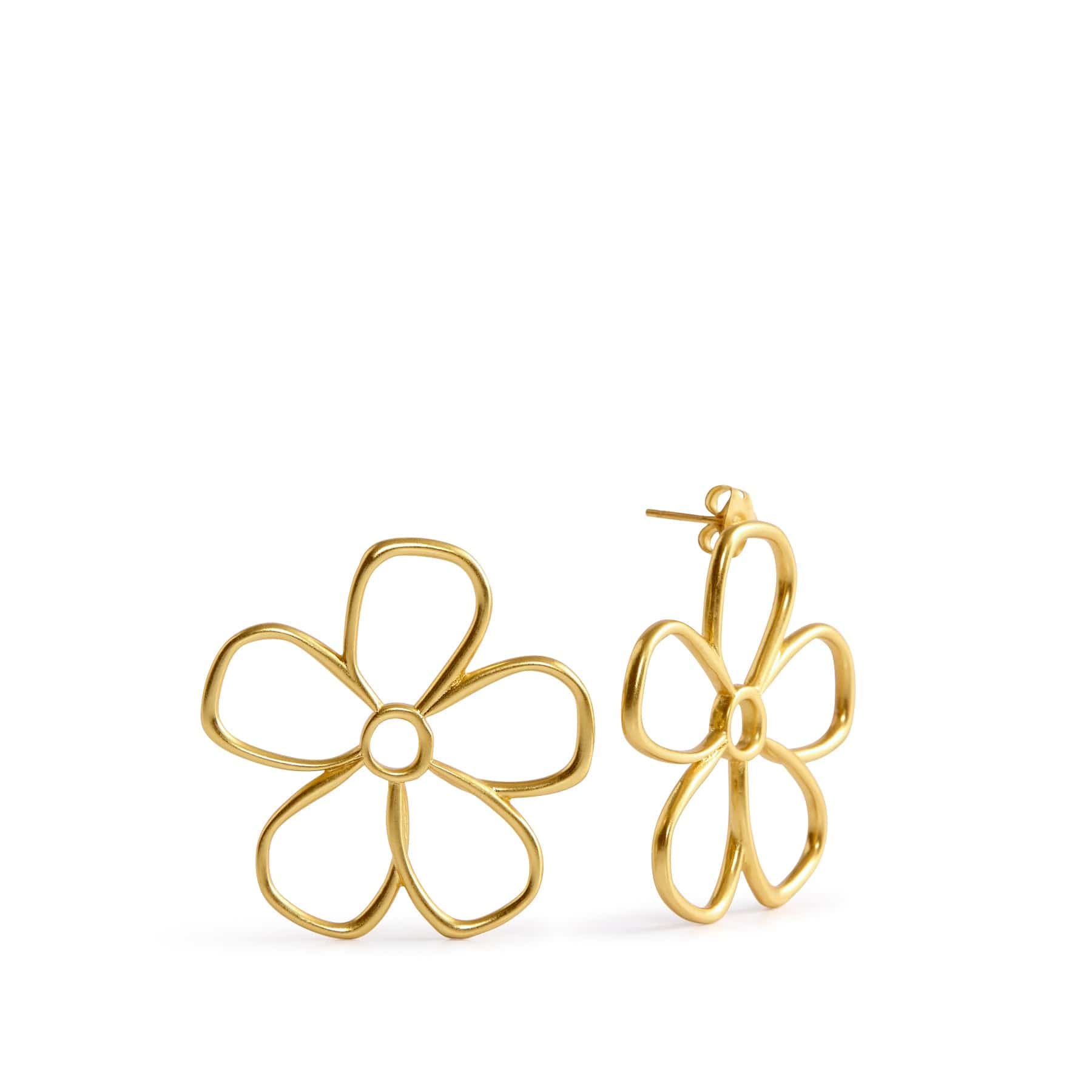 Graphic Flower Earrings Satin Gold