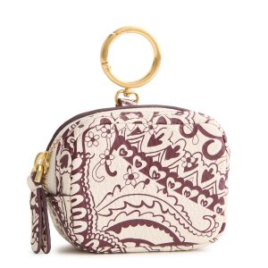 Zip Earbud Bag Charm Eclectic paisley cottage cream in Leather