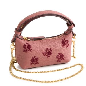 Tiny Roxbury Crescent Crossbody Floral pouf withered rose in Leather