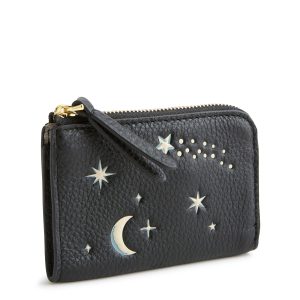 Zip Card Pouch Starry moonless night in Leather