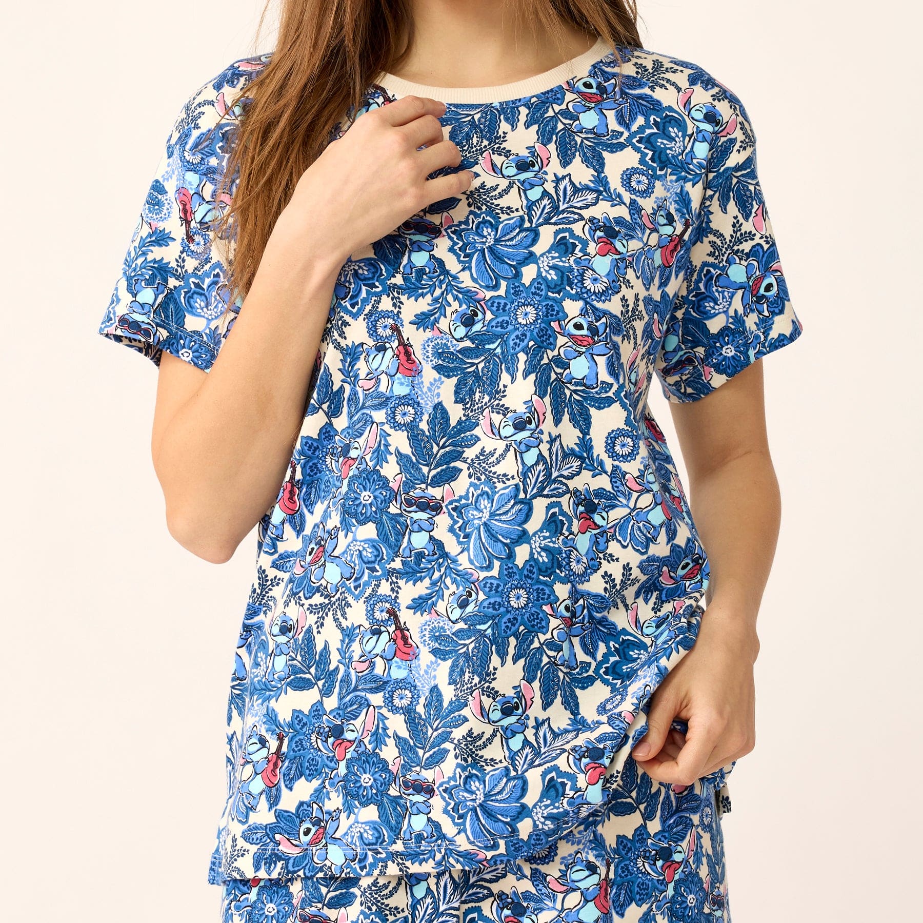 Disney Pajama Short-Sleeved Shirt Stitch leafy blooms in Cotton - Image 2