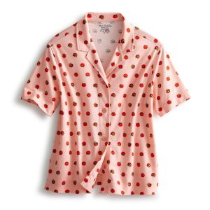 Short-Sleeved Button-Down Pajama Top Tiny tomatoes coral in Cotton