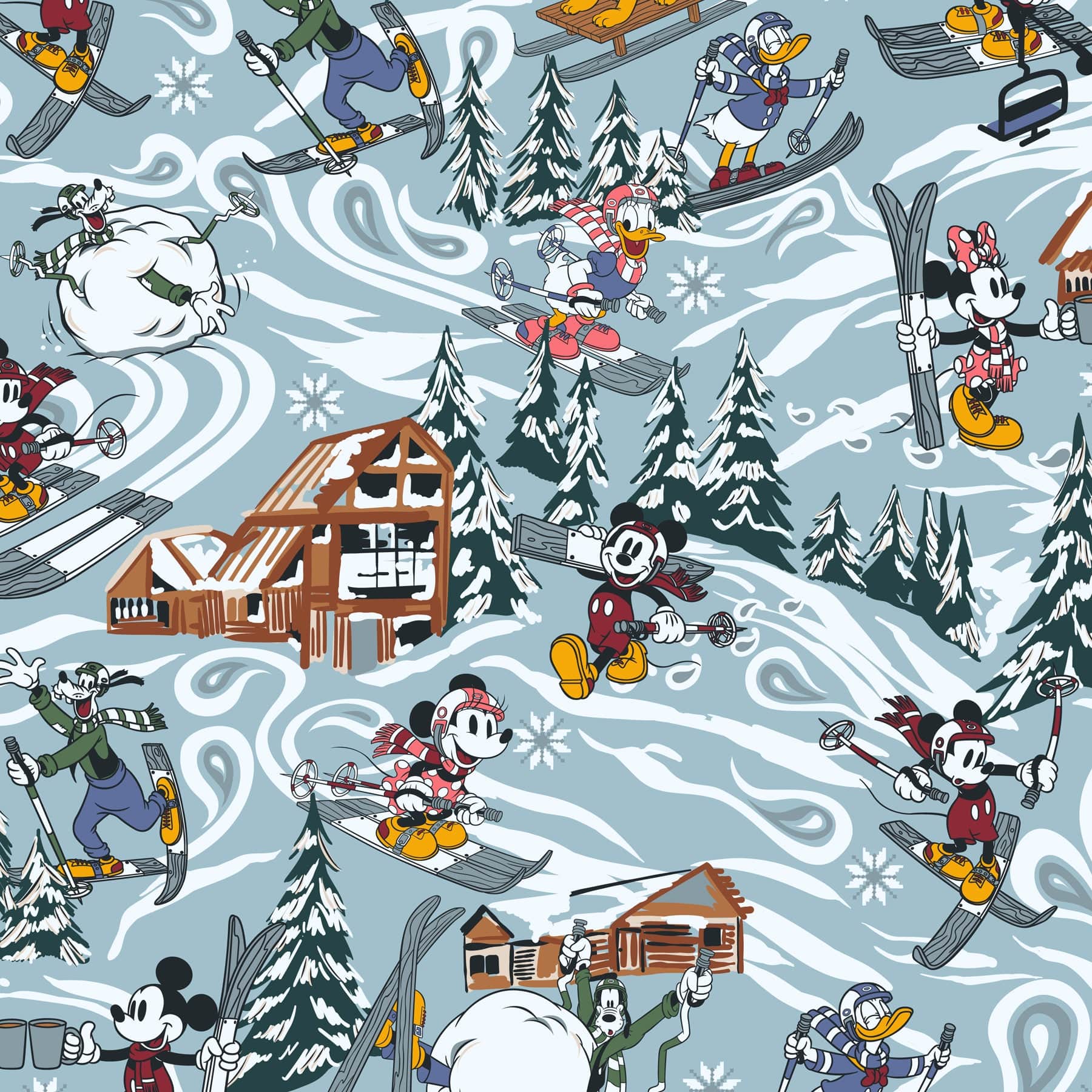 Disney Long-Sleeved Button-Down Pajama Top Ski weekend mickey and friends in Cotton - Image 3
