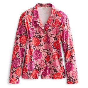 Long-Sleeved Button-Down Pajama Top Coming up roses pink in Cotton